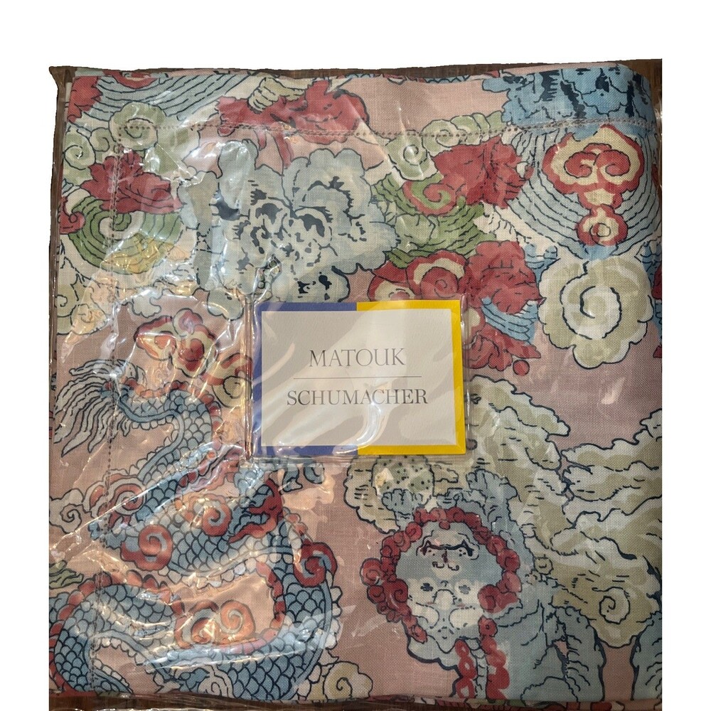 Matouk Schumacher Magic Mountain Set of 4 Napkins New Linen 22x22 Pink Foo Dogs